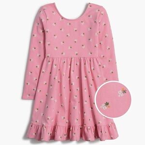 J. Crew Factory | Girls Pink Floral Print Scoop Neck Long Sleeve Dress